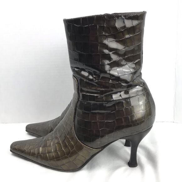 Aquatalia Croc Embossed Leather Heeled Booties 8.5 - Picture 1 of 11